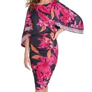 NWOT VENUS Navy & Pink Floral Bodycon Dress V-Back Cutout Plus Sz 1X